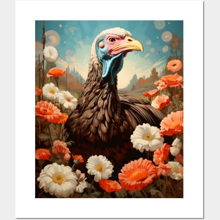 Retro Rustic Farm Turkey in the Flowers - Vintage Bird Art Posters and Art